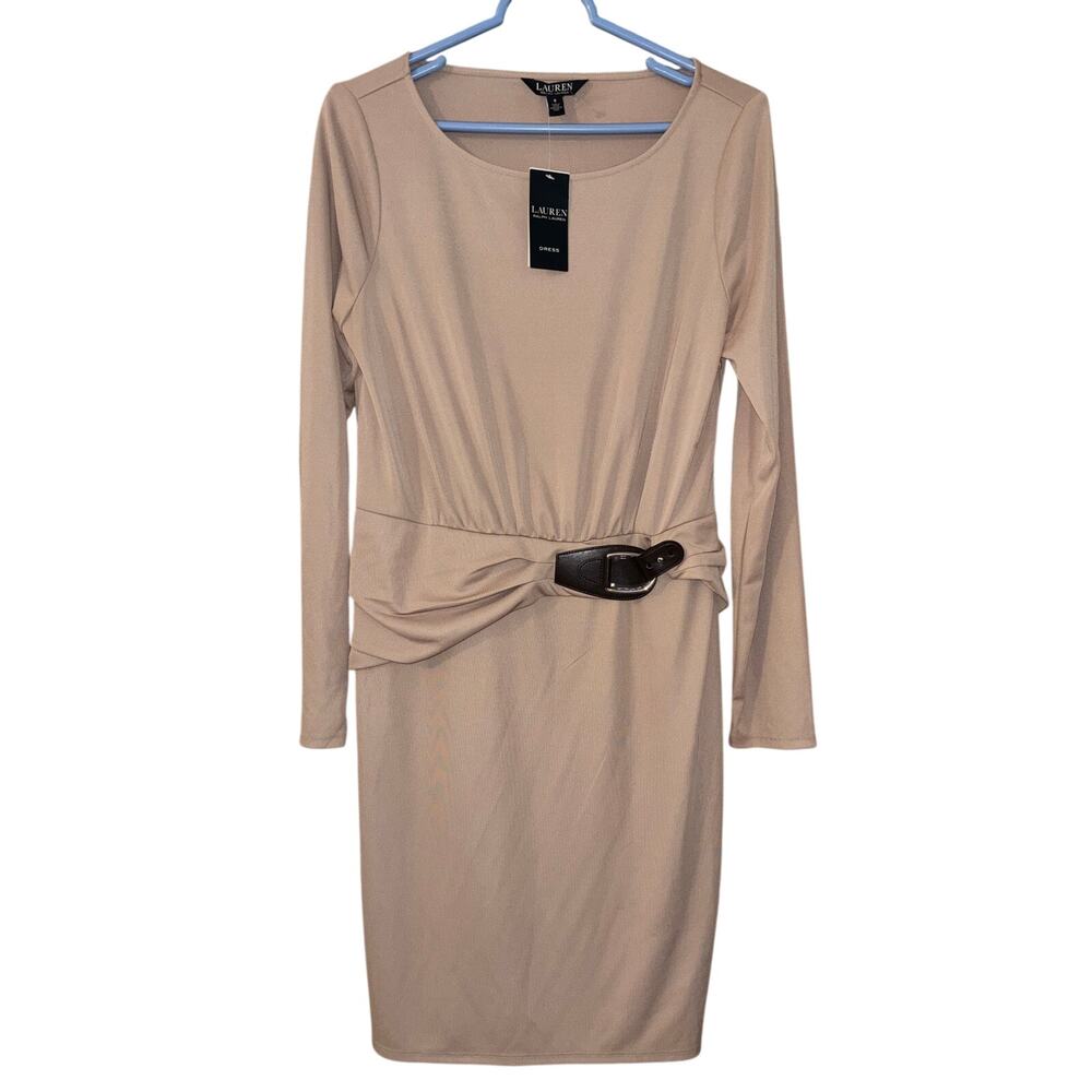 Lauren Ralph Lauren Women’s tan Buckle-Trim Stretch Jersey Dress NWT (size 8)